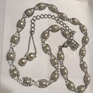 Pearl & Rhinestone 33” necklace.  Elegant Evening wear. Glamorous Gala item.
